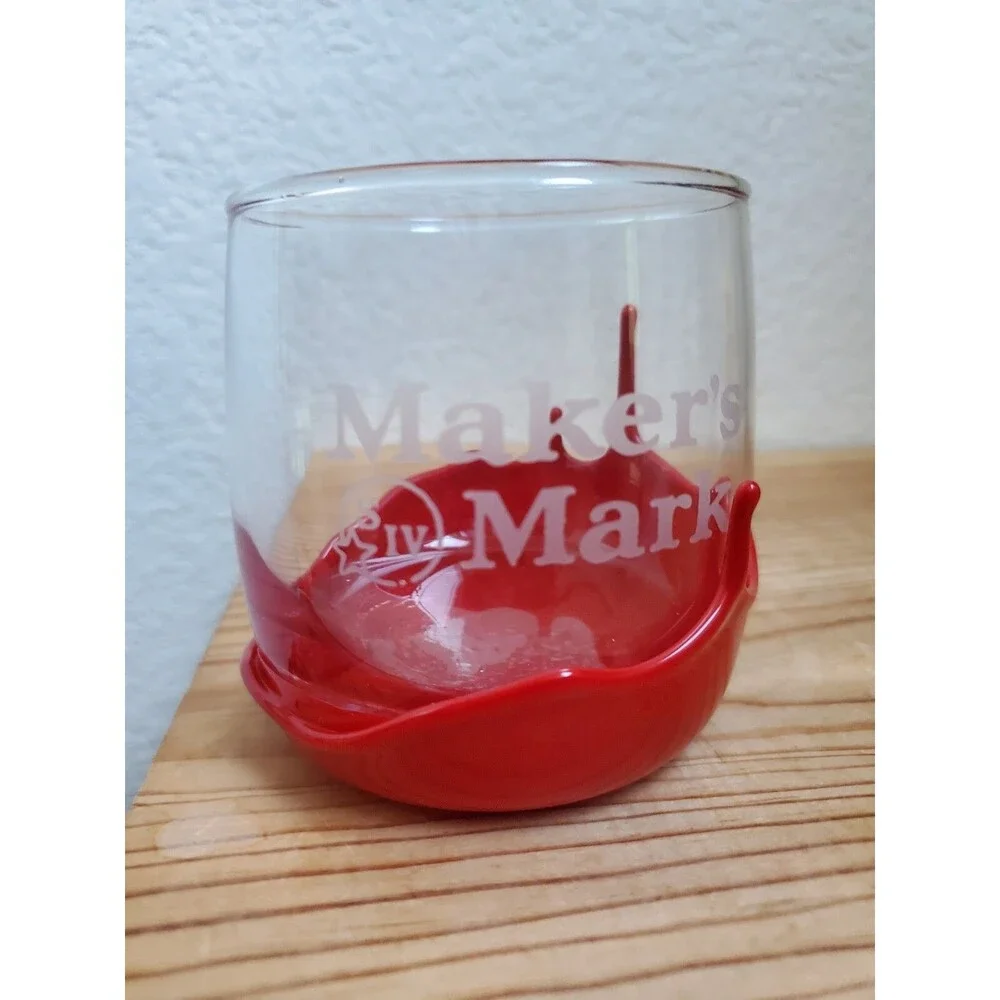 Makers Mark Mug Cup Glass Melted Red Drip Wax Whisky Bourbon 12 Oz Brewery EUC